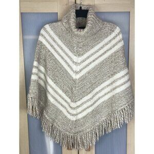 Banana Republic Women’s Wool Alpaca Turtleneck Poncho Sweater Fringe Top Beige S